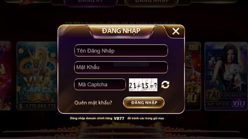 Điền đầy đủ thông tin để đăng nhập VB77