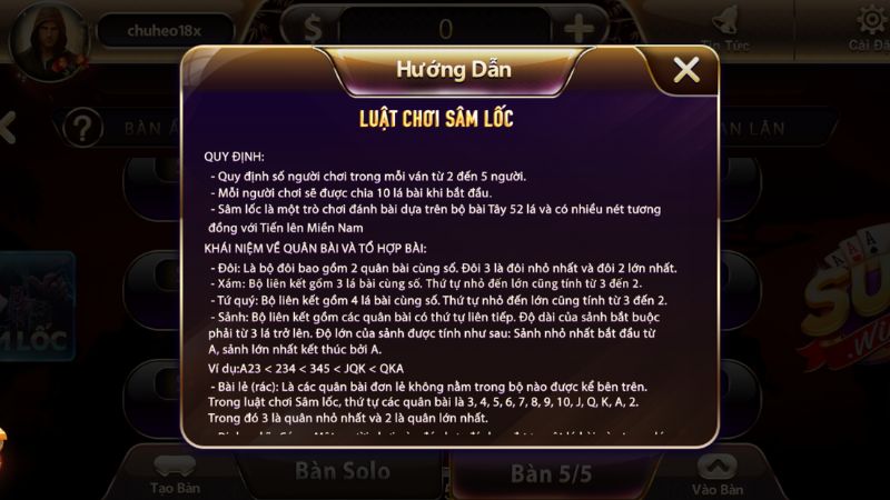 Tựa game Sâm Lốc tại game bài VB77