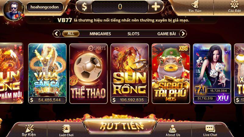 Giao diện cổng game VB77 thiết kế thân thiện, dễ dùng